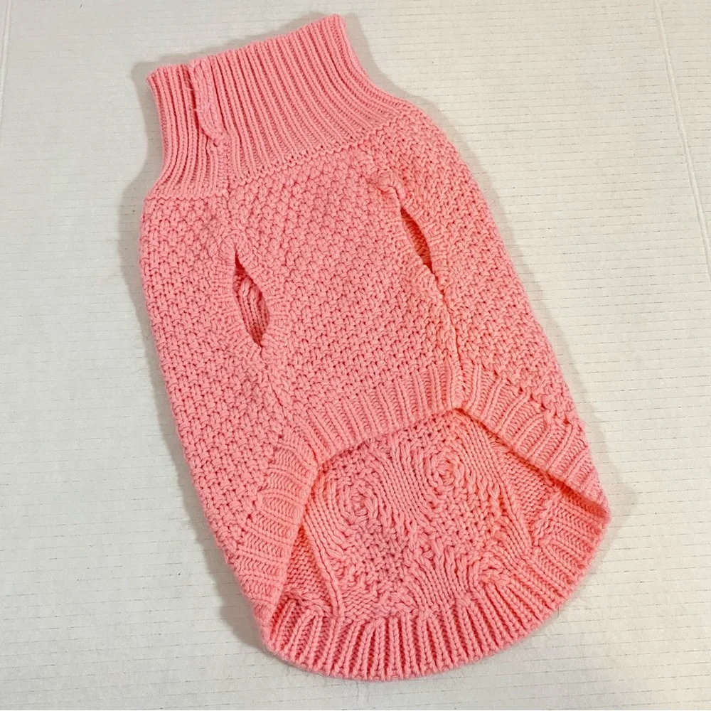 Pink Cable Knit Turtleneck Dog Sweater Cozy Pet Sweater